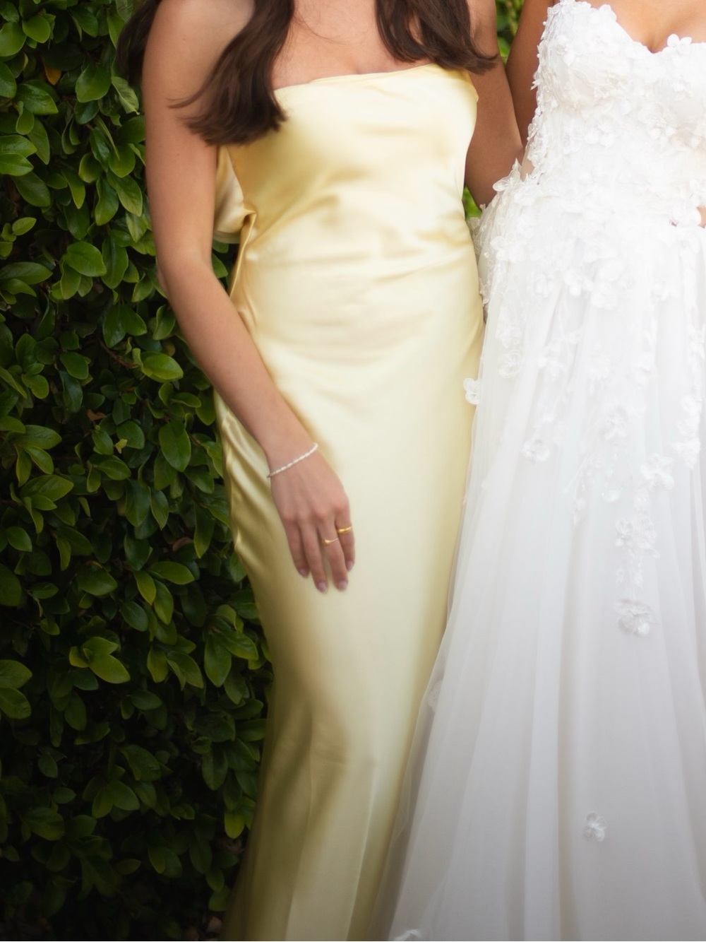 Pale Yellow Satin Strapless Wedding Guest or Bridesmaid Dress